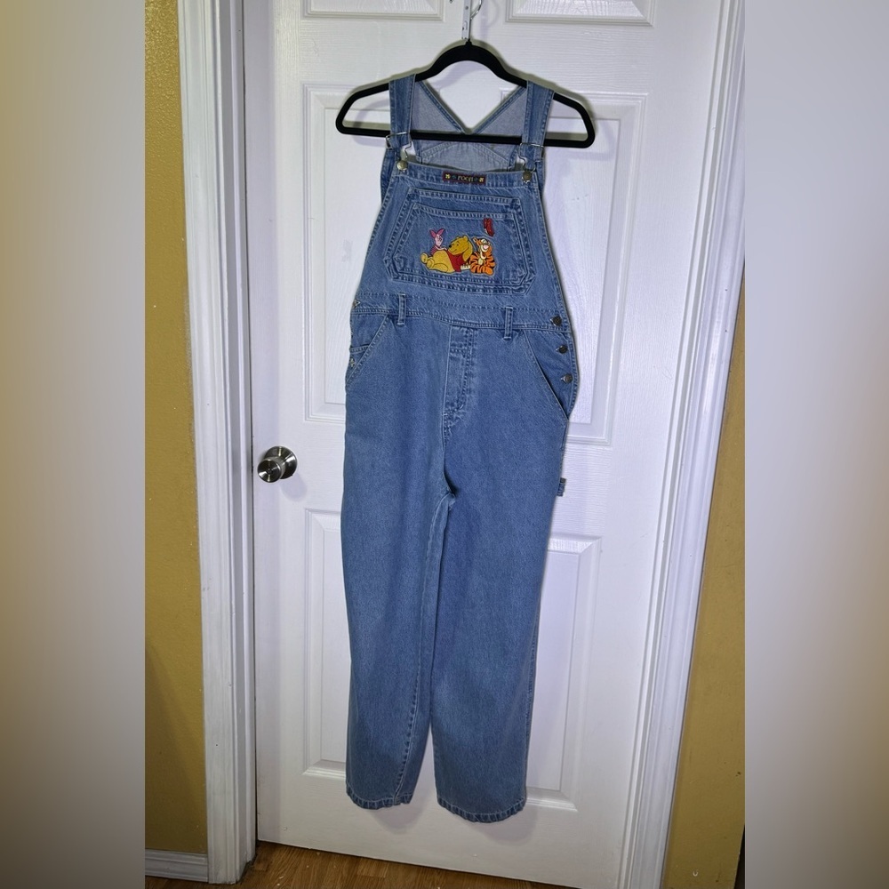 Vintage Disney Light Blue Overalls with Pooh and Tigger Embroidery